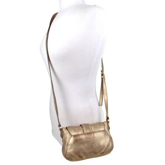 MICHAEL KORS ANTIQUE GOLD GENUINE LEATHER FLAP X-BODY SHOULDER BAG HANDBAG PURSE - Picture 3 of 14